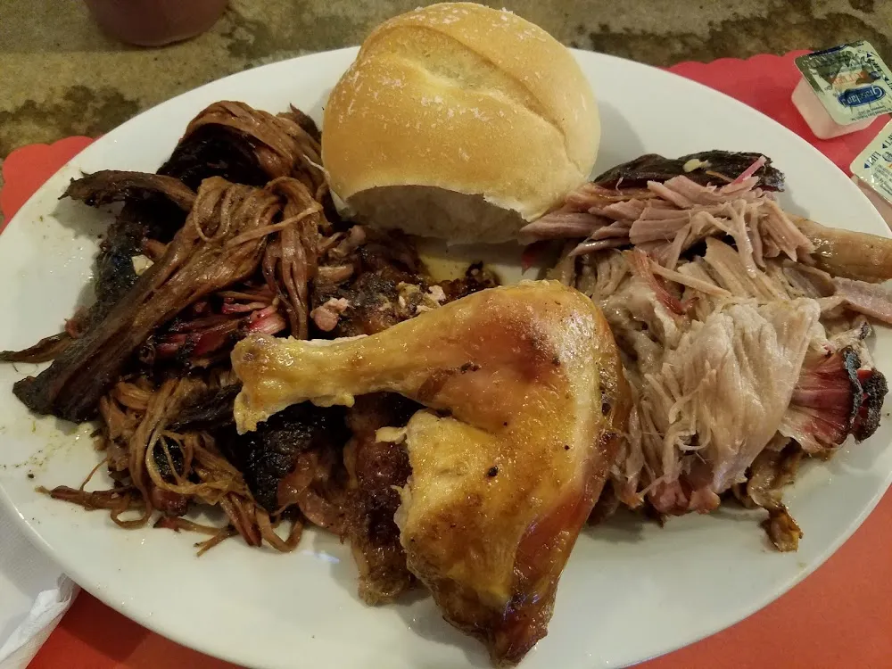 Brisket Chicken and Pork Sampler Platter